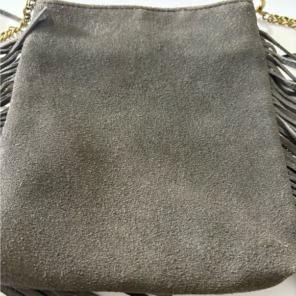Chic Gray Suede Leather Gold Chain Crossbody Bag with Fringe on Both Sides. - Picture 12 of 15